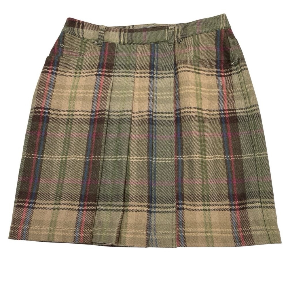 ❤️Liz Claiborne Y2K Skirt 10 Green Plaid Mini Wool Blend Dark Academia Preppy